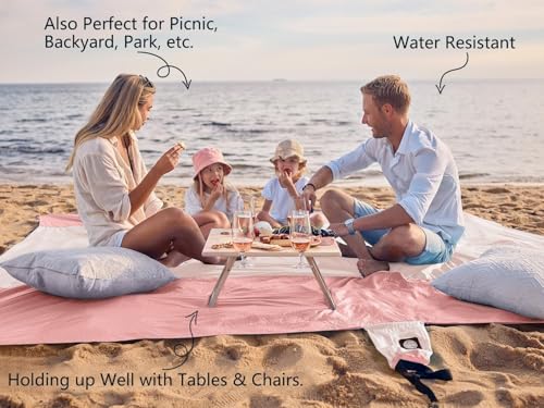 WEKAPO Beach Blanket Sandproof Waterproof, Extra Large Beach Mat, Oversized & Compact Sand Free, Quick Drying Beach Essentials for Vacation, Cruise, Picnic & Camping with Stakes - color: Pink, size: 9x7 FT (1～5 person)