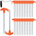 Goaste 24 Pack 8 Inch Heavy Duty Tent Stakes, Galvanized Non-Rust Steel Tent Stake, Metal Tent Pegs with Nail Puller, Orange Ground Anchors for Canopies, Camping Patio, Garden, Grassland, Outdoor