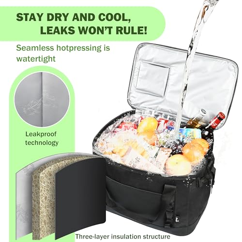 Tirrinia Large Cooler Bag Insulated, 48 Cans Leakproof Soft Camping Coolers, Portable Beach Cooler with Shoulder Strap for Picnic, Beach, Travel Road Trip - color: Black