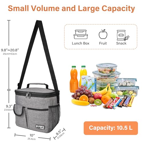 Tirrinia Insulated Large Lunch Bag for Women Men, Leakproof Lunch Box Containers for Adults, Work, School, Soft Lunchbox for Kids, Boys, Adult Cooler Bag for Picnic, Hiking,Beach - color: Gray, size: Large-10.5L