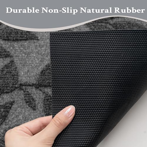 Grey Leaves Outdoor Indoor Entrance Door mat, Absorbent Durable Heavy Duty Welcome Front Door Mat,Thick Natural Rubber Back,Easy Clean Entryway Mat 47x32 Inch, Low Profile - color: Leaves-grey, size: 2'8" x 3'11" (Rectangular)