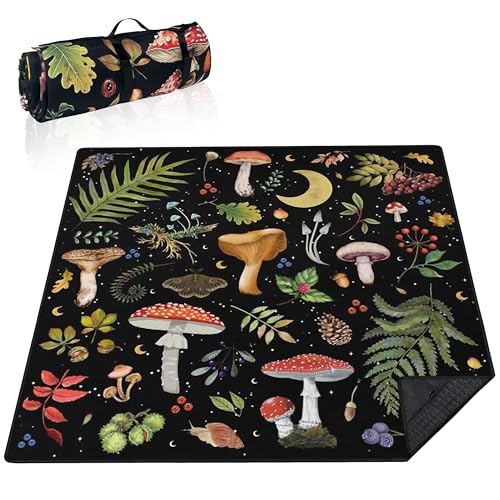 Supfitness Extra Large Picnic Blankets Waterproof Foldable (80 "x 80") Beach Blanket Waterproof Sandproof,3-Layer Thicking Mat Outdoor Packable Camping Blanket - color: Black-1, size: 6'8" x 6'8" (Square)