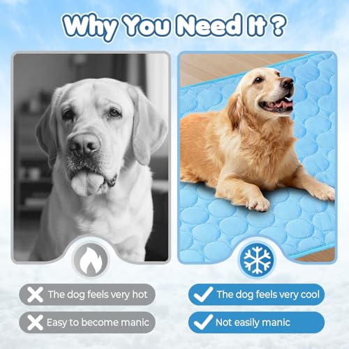 Dog Cooling Mat, 2026 New Ice Silk Self-Cooling Pad for Pets, Pressure-Activated Cooling Mat for Dogs Cats, Reusable Water-Free Summer Cooling Mat for Kennel Sofa Car Travel (Blue, Small) - size: Small