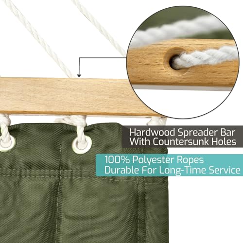 CHULIM Double Quilted Fabric Hammock with Hardwood Spreader Bars and Pillow 450 LBS Capacity 2 Person Large Hammock for Outdoor Patio Backyard Poolside - Green - color: Green