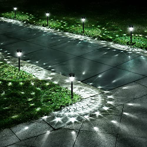URAGO Super Bright Solar Lights Outdoor Waterproof-10 Pack, Dusk to Dawn Up to 12 Hrs Solar Powered Outdoor Pathway Garden Lights Auto On/Off, LED Landscape Lighting Decorative for Walkway Patio Yard - color: Cool White