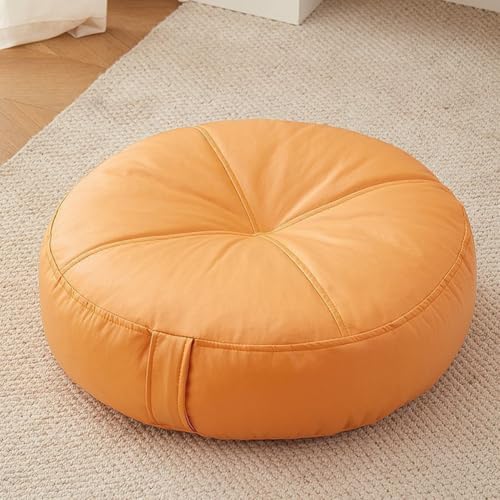 Extra Thick Floor Cushion Booster Cushion,6" Thick Faux Leather Seat Pad Portable Meditation Cushion,Square/Round Bean Bag Cushion for Living Room Bedroom (Round-Orange,20x20x6inch) - color: Round-orange, size: 20x20x6inch