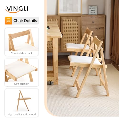 VINGLI 5-Piece Folding Dining Table Set, Extendable Drop Leaf Solid Wood Table with 4 Chairs, Drawers & Wheels, Space-Saving Design for Kitchen, Natural - color: Natural