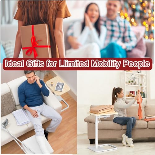 GOYLSER TV Tray Table for Couch, Height Adjustable/360° Swivel/180° Flip-Over Panel Design C-Shaped End Table, Sofa End Side Table with Phone & Tablet Slot for Eating, Laptop, Couch (Natural) - color: Natural, style: Tilt C Table