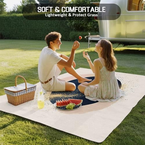 Outdoor Rug 5x7ft, Abstract Navy Blue Geometric Pattern Indoor Area Rug for Patio Backyard Deck Large Floor Mat, Modern Boho Nordic Style Non-Slip Outside Carpet Balcony Porch Camping Rugs Picnic Mat - size: 5' x 7' (Rectangular)