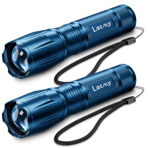 LETMY Tactical Flashlight - 2 Pack LED Flashlights High Lumens - Portable Handheld Flash Light, 5 Modes Zoomable Waterproof Flashlights for Home Emergency Camping- Blue - color: Blue, size: 2 Pack
