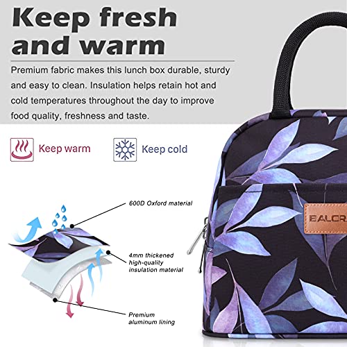 BALORAY Lunch Bag for Women Men Insulated Lunch Box for Adult Reusable Lunch Tote Bag for Work, Picnic or Travel (Blue Leaves) - color: Blue Leaves, size: M