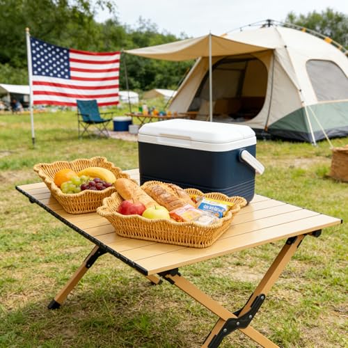 2Pack Wave Shaped Woven Dining Basket Imitation Rattan Fruit Baskets Shaped Picnic Basket Fruit Basket Table Tray Suitable for Family Gatherings Outdoor Camping and Gift Giving - size: 2