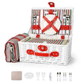 Wicker Picnic Basket for 2 with Waterproof Picnic Blanket and Insulated Bag Red and Green Color Scheme for Soccer Game, Camping, Travel, Birthday Gift, Wedding Gift - color: Classic Red and Green Stripes