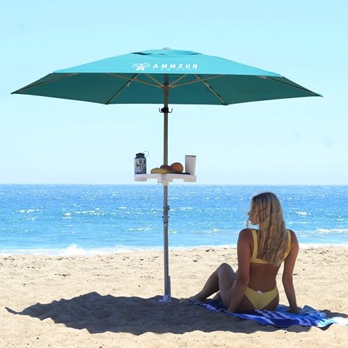 AMMSUN 8ft Large Beach Umbrellas for Sand Heavy Huty Wind Portable Commercial Grade Patio Beach Umbrella with Sand Anchor Adjustable Height Air Vent UPF 50+ Telescoping Pole without tilt Teal - color: Teal