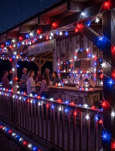 4th of July Decorations Star String Lights, 13.6Ft Red White Blue Patriotic Lights with 35 LED Stars, Waterproof Plug in Fairy String Lights for Memorial Day Independence Day Outdoor Indoor Decor - color: 35LED Star Lights