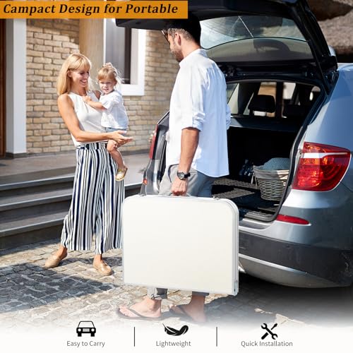 VINGLI 3FT Small Camping Folding Table Adjustable Height Aluminum Folding Table for Picnic Party BBQ, Plastic RV Suitcase Table Portable Lightweight Fold Up Utility Outdoor Tables - color: White, size: 3ft