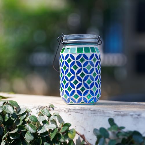 Stargarden Mosaic Solar Lantern , Outdoor Hanging Lantern Waterproof Table Lamp Mosaic Night Light for Tree, Garden, Patio, Yard, Outdoor(Blue Green) - color: Blue Circle