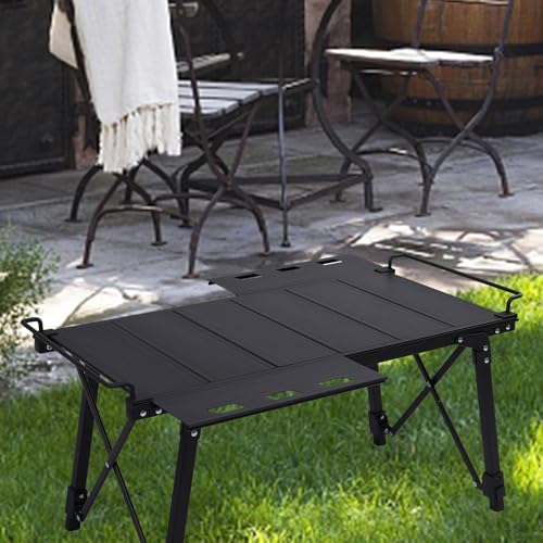 Aircity Folding Camping Table, Portable Folding Aluminum Table with Adjustable Height for BBQ, Camping, Picnic, Beach, Travel, and Outdoor Cooking