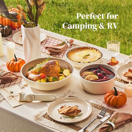 Redchef Ceramic Pots and Pans Set, Nonstick Kitchen Cookware Set with Detachable Handle, Non Toxic Cookware Set 16pcs, PFAS PFOA & PTFE Free, RV Ceramic Cookware for Camping, Dishwasher/Oven Safe - size: 16 Pcs Beige