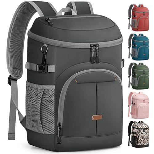 Pritent Cooler Backpack for Men Women Insulated Waterproof Backpack Cooler Leak Proof Cooler Bag Lightweight Lunch Backpack for Camping Beach Travel Picnic - color: Leather Dark Gray, size: 45 Cans
