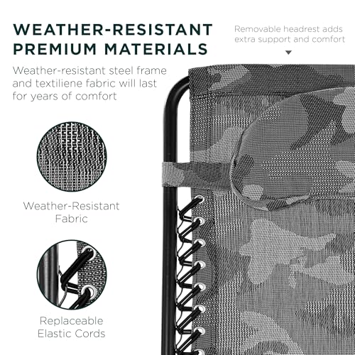 Best Choice Products Oversized Zero Gravity Chair, Folding Outdoor Patio Lounge Recliner w/Cup Holder Accessory Tray, Pillow - Camouflage - color: Camouflage