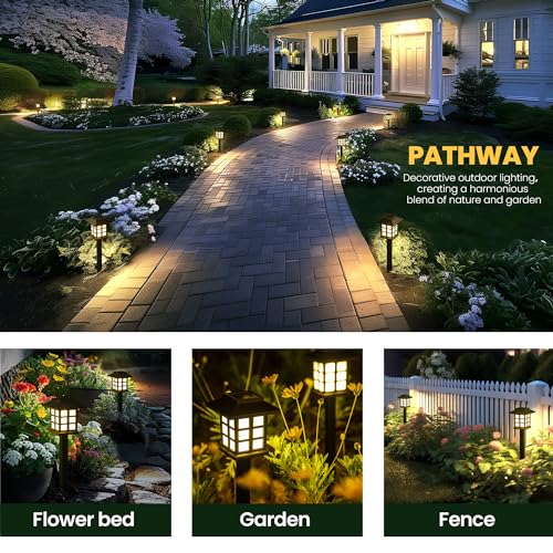 GIGALUMI Solar Outdoor Lights，8 Pack LED Solar Lights Outdoor Waterproof, Solar Walkway Lights Maintain 10 Hours of Lighting for Your Garden, Landscape, Path, Yard, Patio, Driveway - color: Warm White, size: 8 PACK