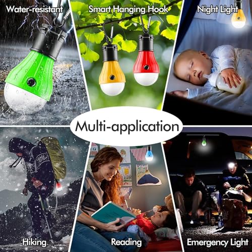 FLY2SKY Portable LED Tent Lamp, Clip Hook Hurricane Emergency Light Bulb, Camping Equipment Lanterns for Hiking, Backpacking Outage, B-CLOSED-HOOK, 4 Packs - style: B-CLOSED-HOOK