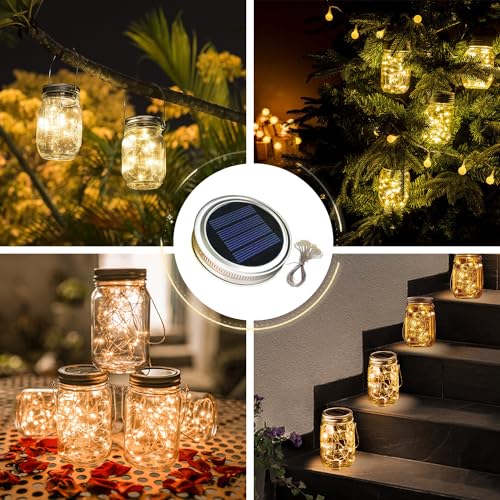 Dracarys 3 Pack Mason Jar Solar Lights Lids, Solar Fairy LED Lights (NO Jars&Hanger), Festival Garden Shed Windows Party Decor Lanterns String Outdoor - color: Warm White