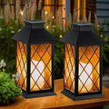 Solar Lanterns Outdoor Waterproof, 2 Pack 9" Glass Hanging Solar Lights with Flickering Flameless Candle, Outdoor Lanterns for Patio Wall Porch Table Garden Tree, Gift for Women Mom - Black - size: Black 9"