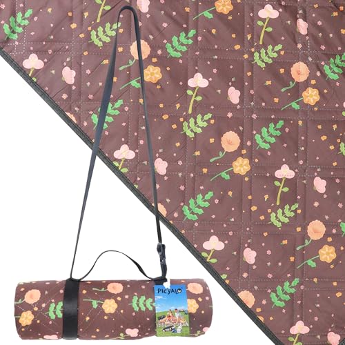 Outdoor Cute Picnic Blanket Brown Floral 60"x80" Sandproof Beach Blanket Waterproof Picnic Blankets Foldable for Caming, Beach, Outdoor Activities. - color: Coffee Floral, size: 60"x80"