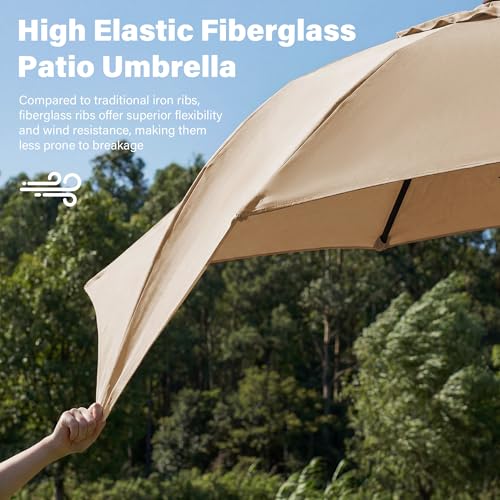 JEAREY 9FT Outdoor Patio Umbrella, Market Umbrella with 8 Fiberglass Ribs & Tilt/Crank, UV Protection & Wind-Resistant Pool Umbrella for Lawn Garden Deck Backyard, Cream Beige - color: Cream Beige