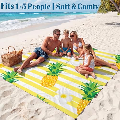 Famstar Beach Blanket Oversized Extra Large78 X 81",Waterproof Sandproof Beach Blanket 1-7 Adults Lightweight Durable for Travel Camping Hiking Picnic - color: Pineapple, size: 78" X 81"