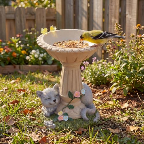Lyeasw Cat Statue Garden Decor with Bird Feeder Outdoor Yard Decor – Weatherproof Resin Outdoor Patio Porch Lawn Art – Unique Birthday Gifts for Bird Lovers Mom Grandma Women - color: Cat Bird Feeder