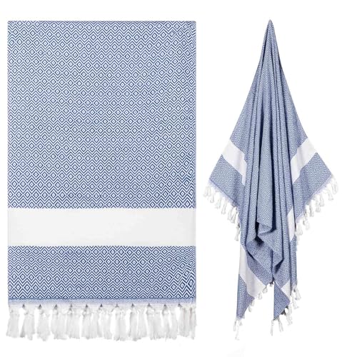 cabanana Turkish Beach Towel Oversized - 40"x70" Quick Dry Sand Free Thin Beach Towels for Adults,Extra Large Cotton Lightweigh Travel Towel for Beach Accessories (Diamond Blue) - color: Diamond Blue