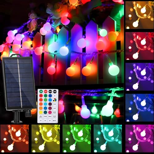 XEWEA Solar String Lights Outdoor, 16Colors 66LED 39Ft Waterproof Outdoor String Lights with 20Modes Remote for Garden Home Party Christmas Halloween Decorations - color: Solar-66Ball