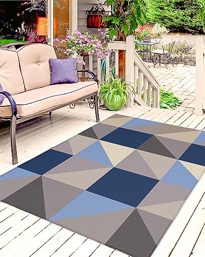 Large Outdoor Rug 6'x9' for Patio Indoor Outdoor Area Rug Abstract Blue Brown Ombre Geometric Triangle Print Rugs Outside Patio Rugs Camping Carpet Mat for Spring Picnic - color: Geometryhoe4920, size: 6' x 9' (Rectangular)