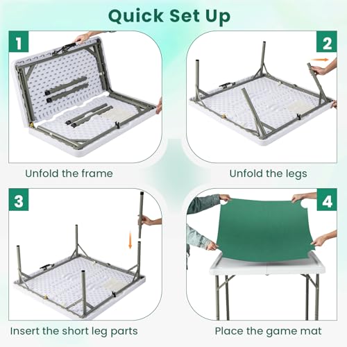Goplus Mahjong Table, 35" Square Folding Card Table w/4Cup Holders, Anti Slip Mat, HDPE Tabletop, Metal Legs, Portable Mahjong Game Table for Domino Game, Picnic (Table w/Removable Mat, Pure Green) - style: Pure Green, Table w/Removable Mat