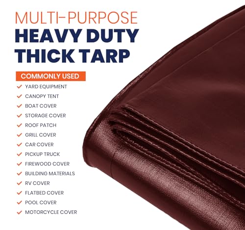 Extra Heavy Duty 14 Mil Tarp Cover, Waterproof, UV Resistant, Rip and Tear Proof, Poly Tarpaulin with Reinforced Edges for Roof, Camping, Patio, Pool, Boat (Maroon/Black 6′ X 8′) - color: Maroon/Black, size: 6′ X 8′