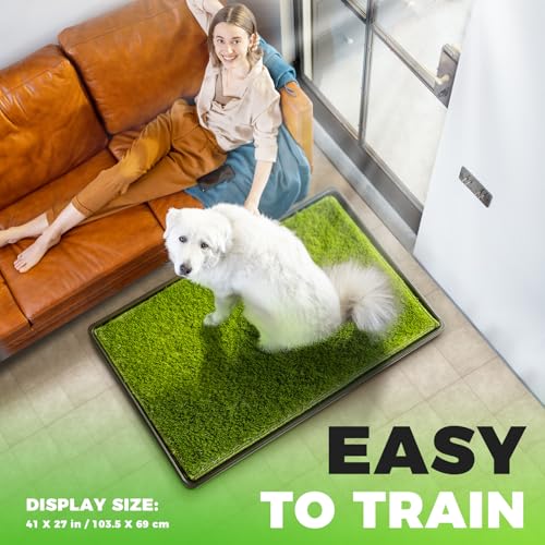 Hompet Dog Grass Pad with Tray Large, 41"x27", 2 Reusable Artificial Turf for Dogs Potty, Waterproof Non-Slip Washable Pee Pads, Quickly Absorbency Portable Dog Litter Box for Indoor/Outdoor Use - size: 41 x 27"