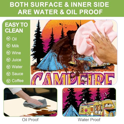 ANNA QUEEN Retro Camping Adventure 6FT Picnic Table Cover with Bench Covers Set of 3 with Drawstring Bag, Vintage Camper 72"x30" Waterproof Picnic Tablecloth & Bench Covers - color: #55