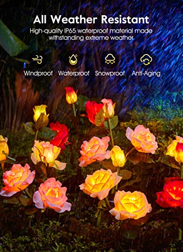 Brightown Outdoor Solar Garden Lights - 4 Pack LED Flower Lights with Realistic Rose, Bigger Solar Panel, Waterproof for Yard & Patio Decorations - color: Rose