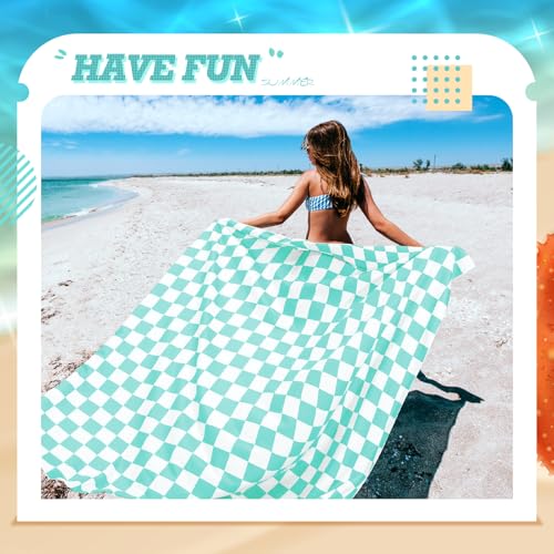 Peryiter Checkered Giant Beach Blanket 71 x 71 Inch Oversized Sandproof Towel Stripe Microfiber Quick Dry Lightweight Huge Blanket for Summer Hawaii Beach Travel Essentials Accessories(Green) - color: Green