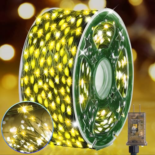 KNONEW 400FT Outdoor Christmas Fairy Lights Plug in,1200 LED String Lights Outdoor Waterproof 8 Modes Memory Times for Wedding Bedroom Walls Garden Trees Decoration(Warm White) - color: Warm White, size: 400FT 1200 LED Green Wire