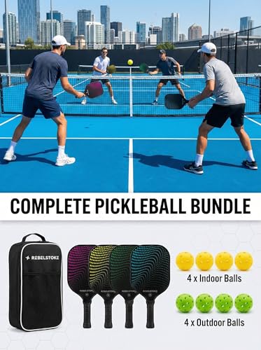 Complete Pickleball Set of 4 with Bag, Pickle Ball Paddle Set of 4, Designed in The USA, Pickleball Racket for Adults Comfort Grip, Indoor Outdoor Pickle Ball Kit, Pickleball Paddles 4 Pack - style: Midnight Pop