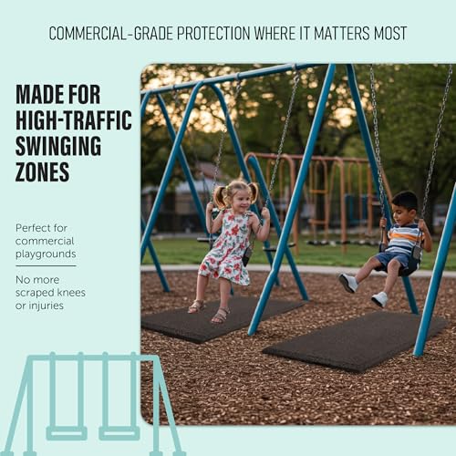 Playsafer Heavy Duty Commercial Grade Rubber Playground Safety Mat - Playground Protection Mat for Swings and Slides - 54" Long X 32" Wide x 2" Thick (Brown) - color: Brown