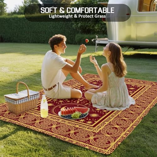 Outdoor Rug, Vintage Yellow Moon Star Indoor Area Rug Outdoor Carpet RV Camping Rugs 5x8ft Boho Traditional Style Outside Mat for Patio Picnic Porch Deck Balcony Backyard - size: 5' x 8' (Rectangular)