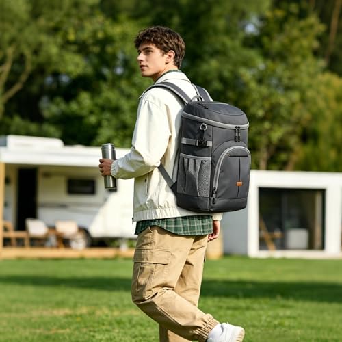 Pritent Cooler Backpack for Men Women Insulated Waterproof Backpack Cooler Leak Proof Cooler Bag Lightweight Lunch Backpack for Camping Beach Travel Picnic - color: Leather Dark Gray, size: 45 Cans