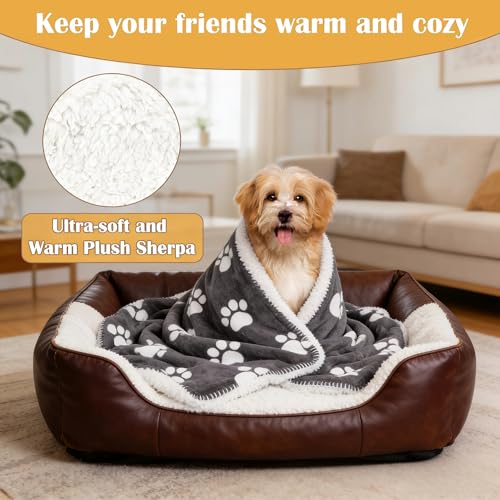 Kritter Planet Waterproof Small Dog Blanket, Paw Print Soft Puppy Blanket,Washable Furniture Protector, Dog Blanket for Car,Reversible Sherpa Fleece Couch Cover for Small Pets - color: Dark Grey Paw, size: 20x30 Inches