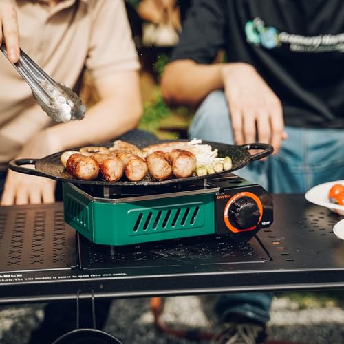 Modern Camping Stove with Carrying Case, 10"x7.5" Mini Portable Butane Gas Stove 6900BTU for Patio Cooking Hotpot Camp Hiking RV Trip Tailgating Emergency Use, Green GS348 - size: 10"