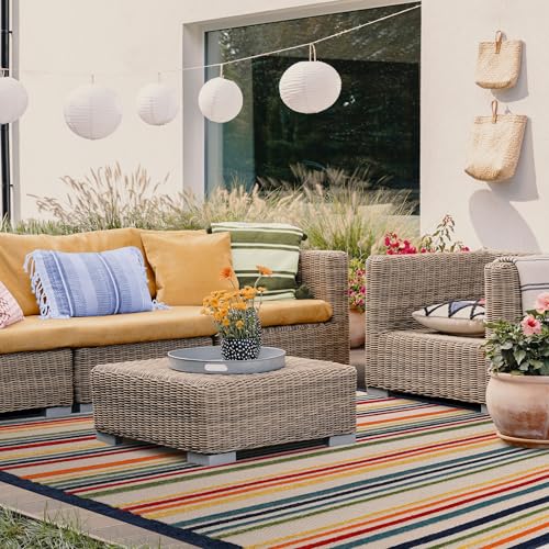 Superior Indoor Outdoor Area Rug, Perfect for Patio, Bedroom, Kitchen, Laundry Room, Entryway, Office, Playroom, Carpet Cover, Modern Casual Stripe Geometric, Eastyn Collection, 5' 2" x 7' 2", Cream - color: East - Cream, size: 6" x 5'2" (Rectangular)